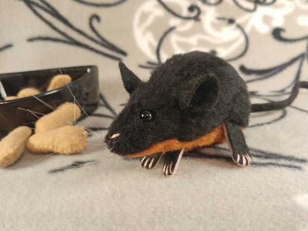 Black Mouse Plushie with Tan Belly