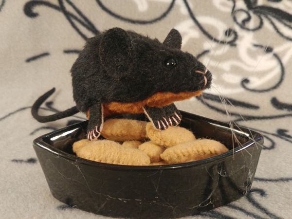 Black Mouse Plushie with Tan Belly