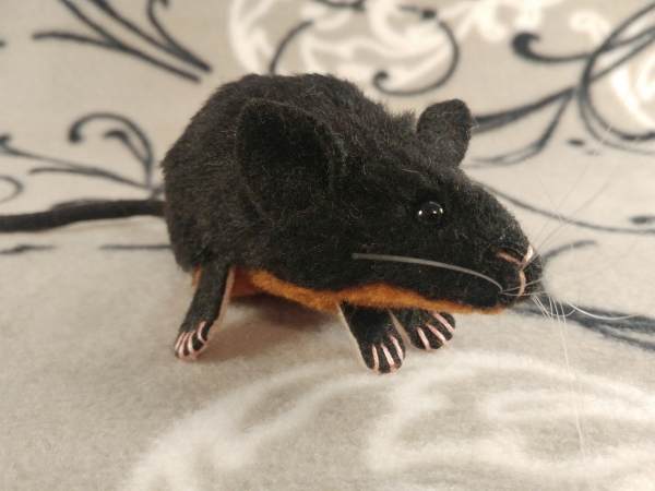 Black Mouse Plushie with Tan Belly