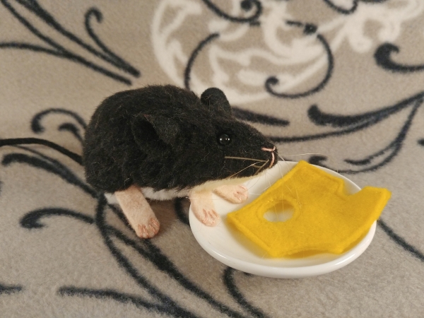 Black Mouse Plushie with White Belly