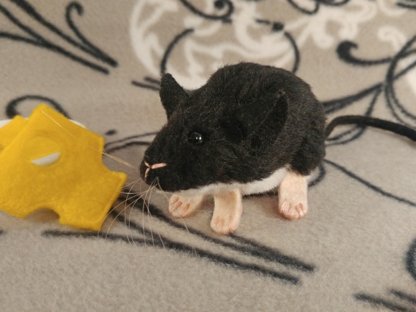 Black Mouse Plushie with White Belly