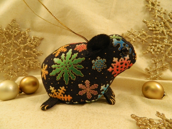 Black with Colorful Snow Guinea Pig Ornament
