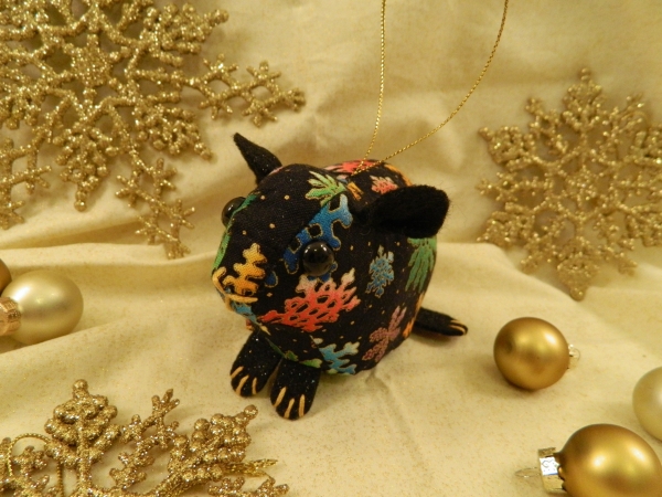 Black with Colorful Snow Guinea Pig Ornament