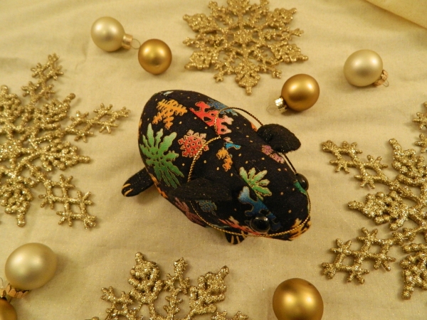 Black with Colorful Snow Guinea Pig Ornament