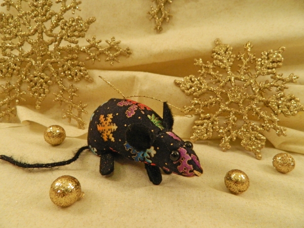 Black with Colorful Snowflakes Mouse/Rat Ornament