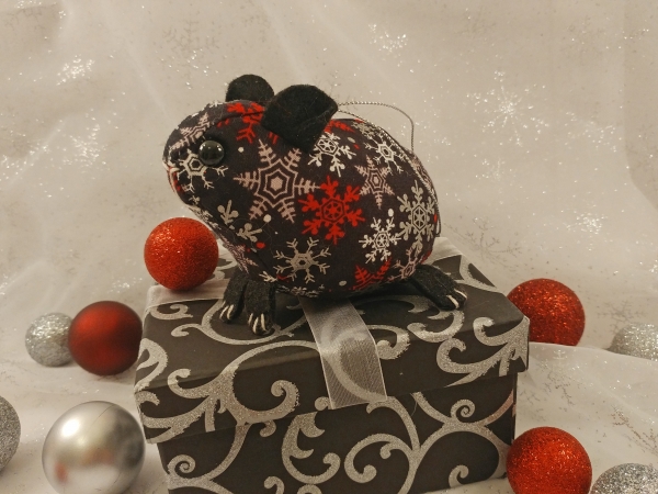 Black with Red & Silver Snow Guinea Pig Ornament