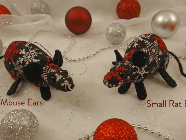 Black with Red & Silver Snow Mouse/Rat Ornament