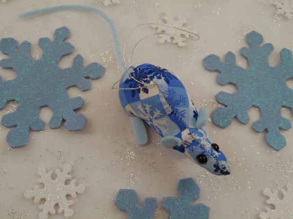Blue Checkered Mouse/Rat Ornament