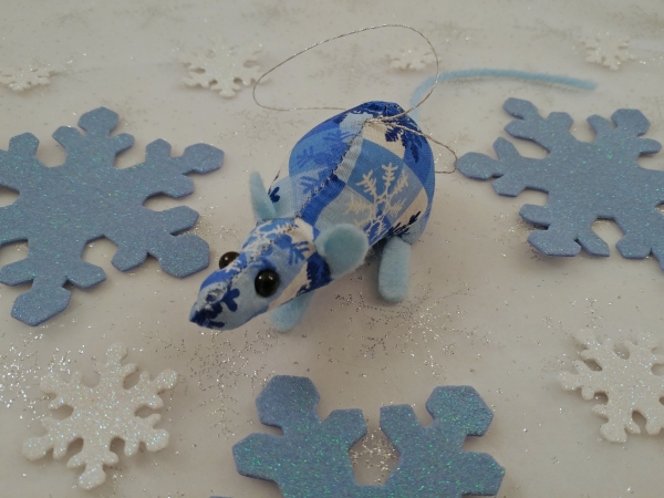 Blue Checkered Mouse/Rat Ornament