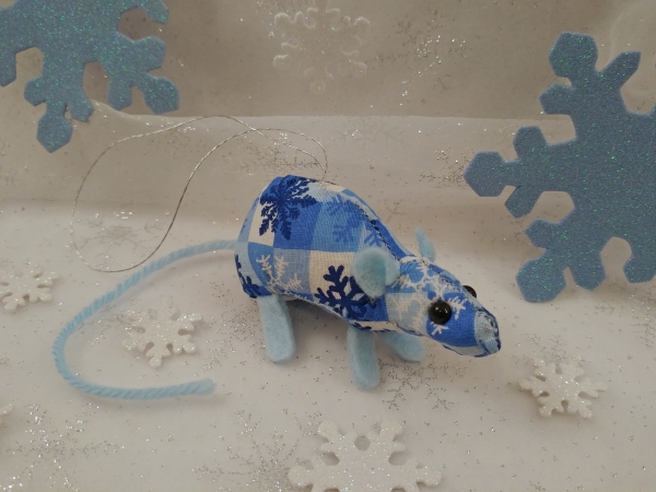 Blue Checkered Mouse/Rat Ornament