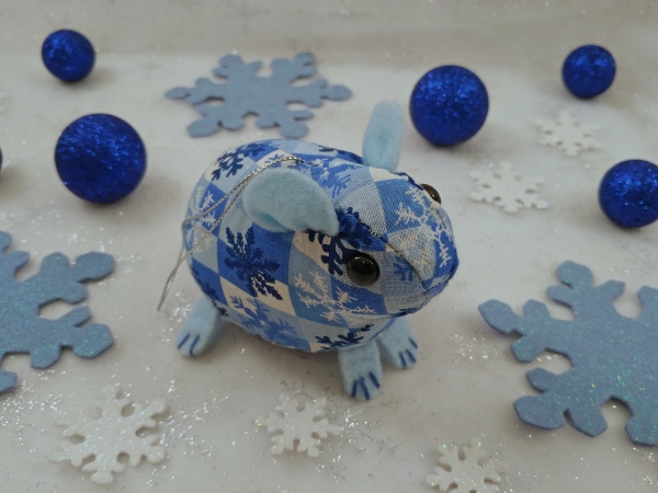 Blue Checkered Snowflakes Guinea Pig Ornament