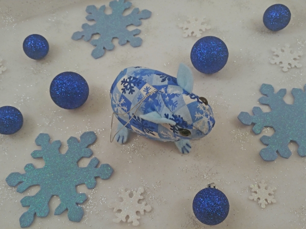 Blue Checkered Snowflakes Guinea Pig Ornament