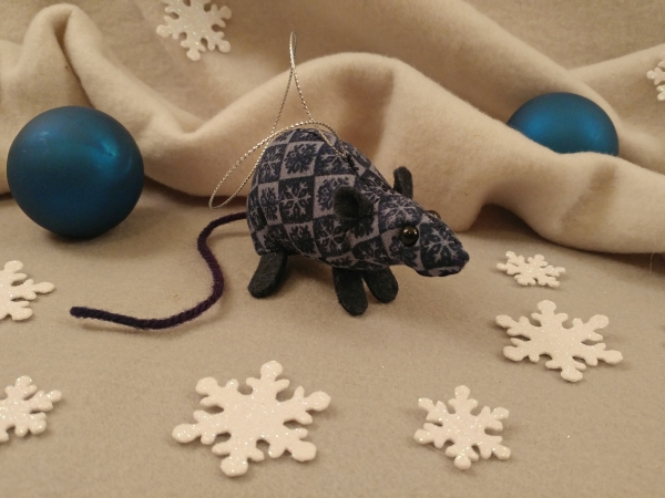 Dark Blue Checkered Mouse/Rat Ornament