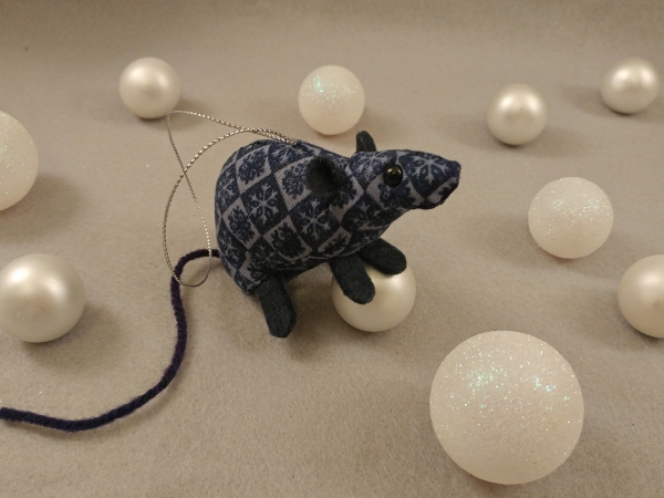 Dark Blue Checkered Mouse/Rat Ornament