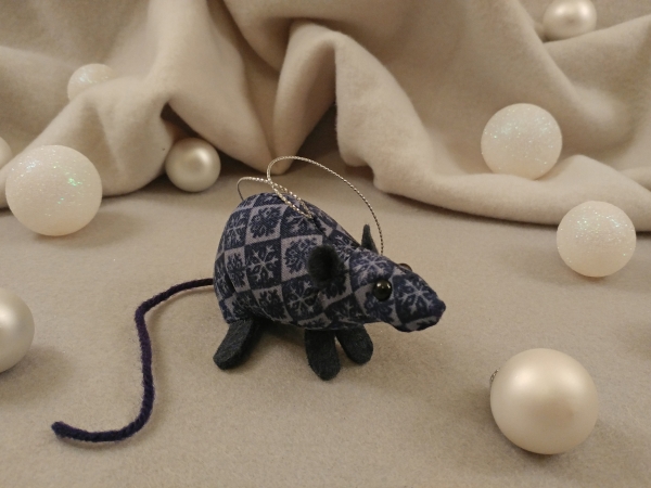 Dark Blue Checkered Mouse/Rat Ornament