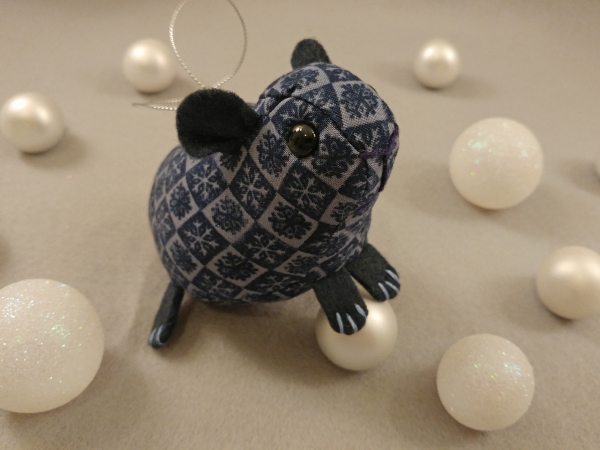 Dark Blue Checkered Guinea Pig Ornament