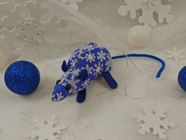 Dark Blue with White Snow Mouse/Rat Ornament