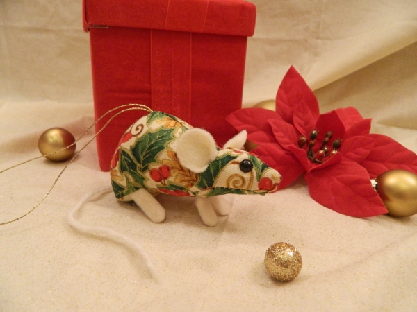 Gold Holly Mouse/Rat Ornament