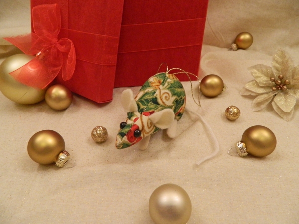 Gold Holly Mouse/Rat Ornament