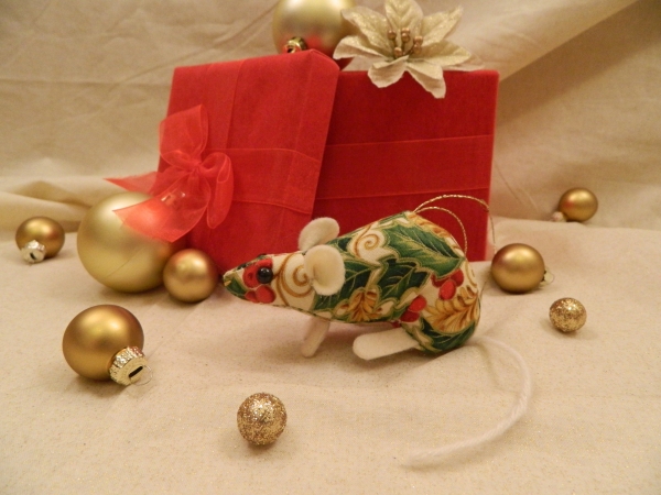 Gold Holly Mouse/Rat Ornament