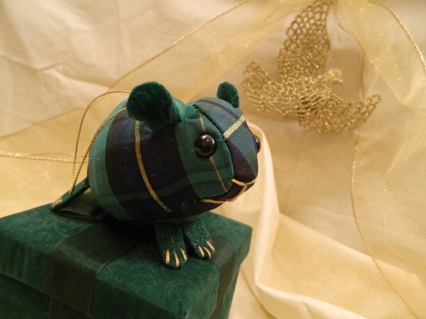 Green & Blue Plaid Guinea Pig Ornament