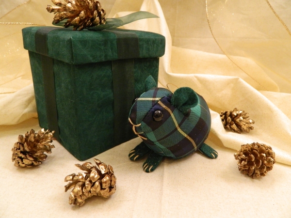 Green & Blue Plaid Guinea Pig Ornament