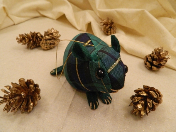 Green & Blue Plaid Guinea Pig Ornament