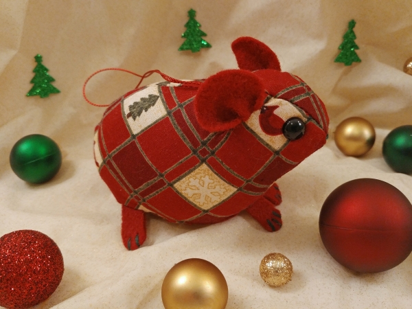 Maroon Checkered Guinea Pig Ornament