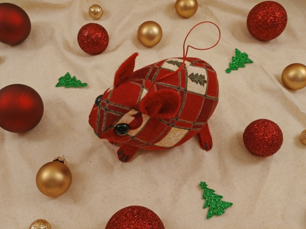 Maroon Checkered Guinea Pig Ornament
