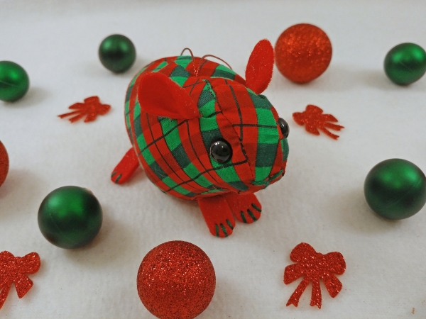 Red Plaid Guinea Pig Ornament (Cotton)