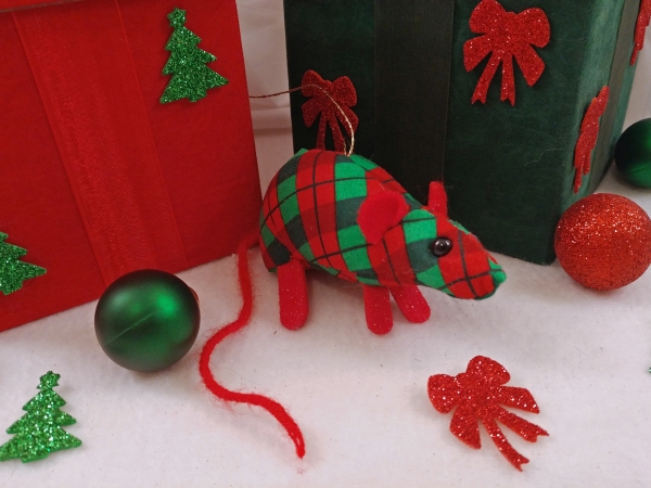 Red Plaid Mouse/Rat Ornament