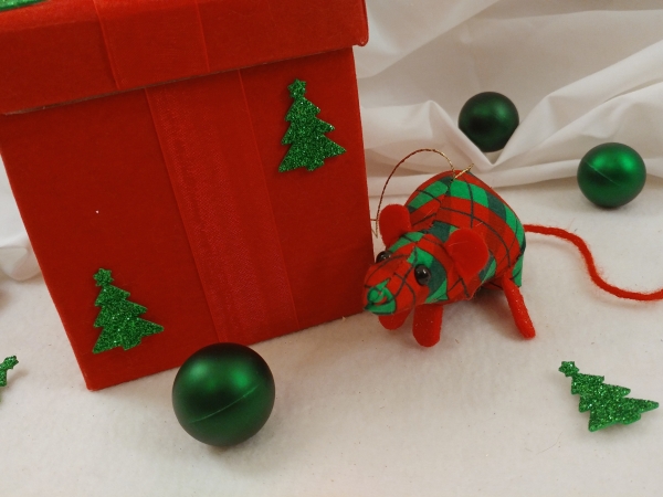Red Plaid Mouse/Rat Ornament