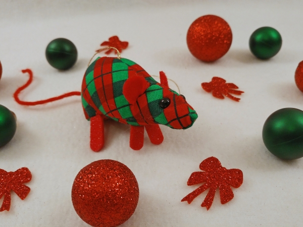 Red Plaid Mouse/Rat Ornament