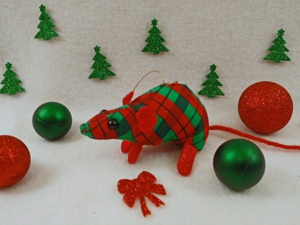 Red Plaid Mouse/Rat Ornament