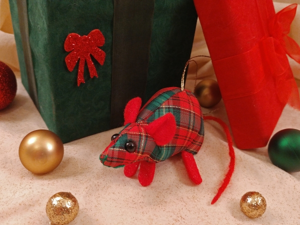 Red Plaid Mouse/Rat Ornament