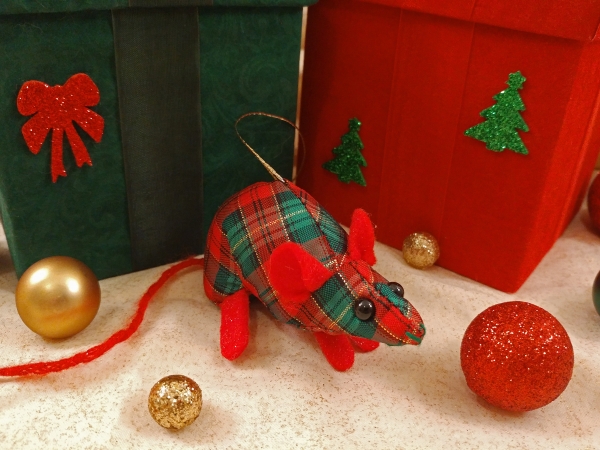 Red Plaid Mouse/Rat Ornament