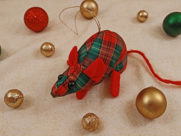 Red Plaid Mouse/Rat Ornament