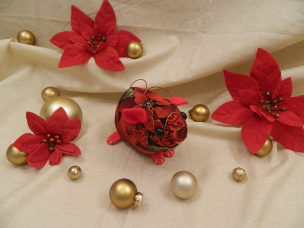 Red Poinsettias 2 Guinea Pig Ornament