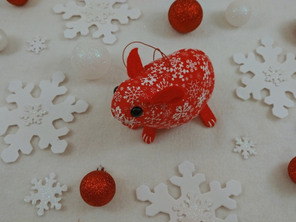 Red with White Snow Guinea Pig Ornament