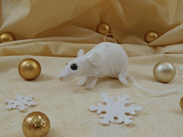 White Snow Mouse/Rat Ornament (Gold)