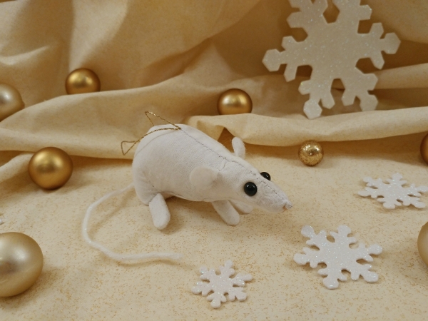 White Snow Mouse/Rat Ornament (Gold)