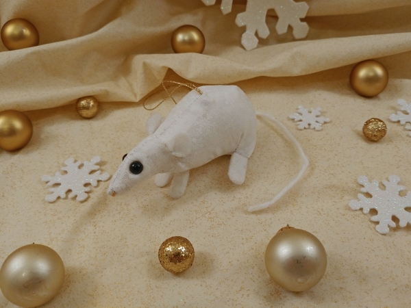 White Snow Mouse/Rat Ornament (Gold)