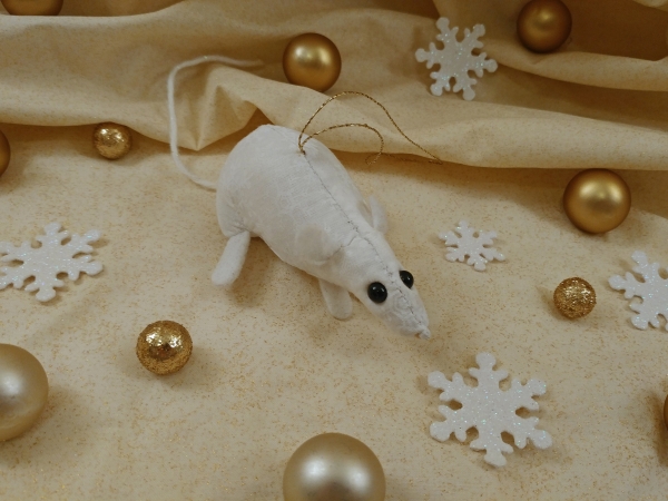White Snow Mouse/Rat Ornament (Gold)