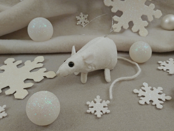 White Snow Mouse/Rat Ornament (Silver)