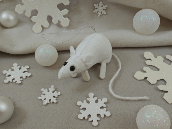 White Snow Mouse/Rat Ornament (Silver)