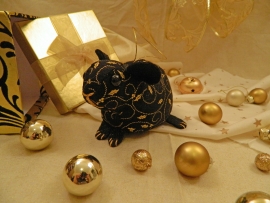 Black with Gold Vines Guinea Pig Ornament