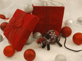 Black with Red & Silver Snow Mouse/Rat Ornament