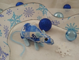 Blue Checkered Mouse/Rat Ornament