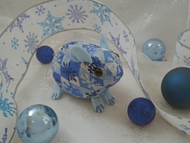 Blue Checkered Snowflakes Guinea Pig Ornament
