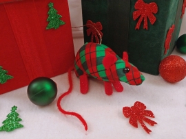 Red Plaid Mouse/Rat Ornament